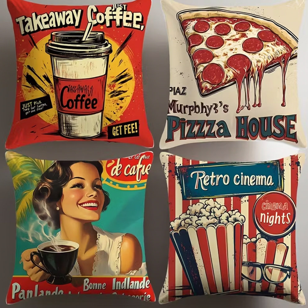 4pcs Retro Vintage Pillow Case - Home Cinema Food ulasan dan harga