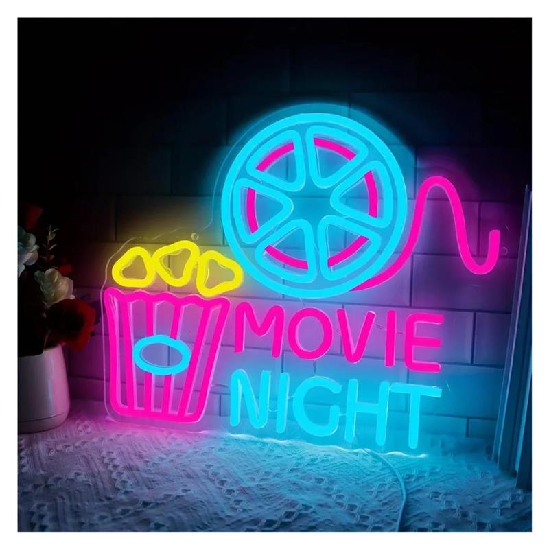 Movie Night Neon Sign Popcorn  - Home Cinema Night ulasan dan harga